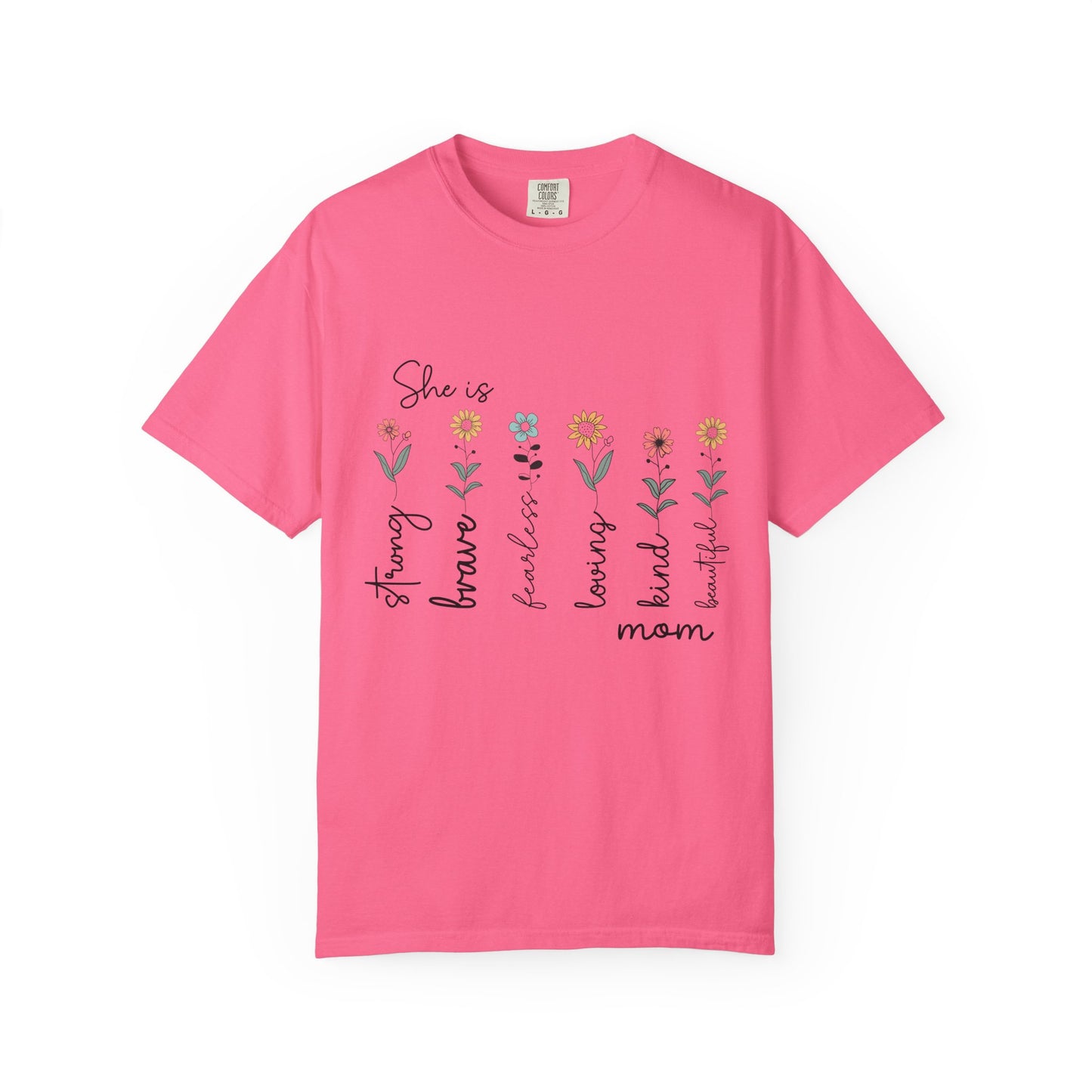 Inspirational Mom T-Shirt - Floral Design, Strong & Brave