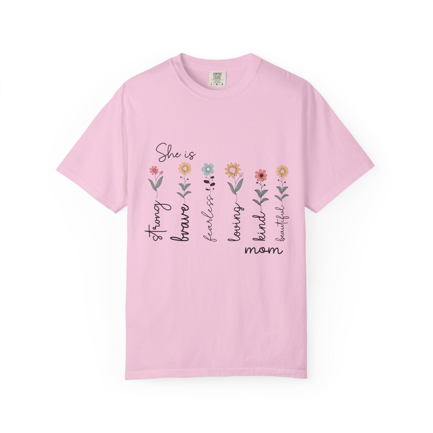 Inspirational Mom T-Shirt - Floral Design, Strong & Brave