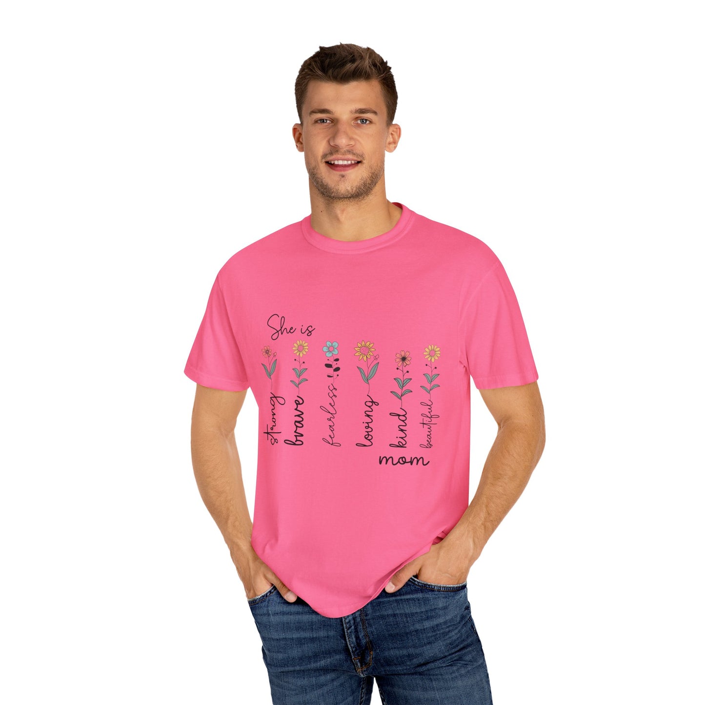 Inspirational Mom T-Shirt - Floral Design, Strong & Brave