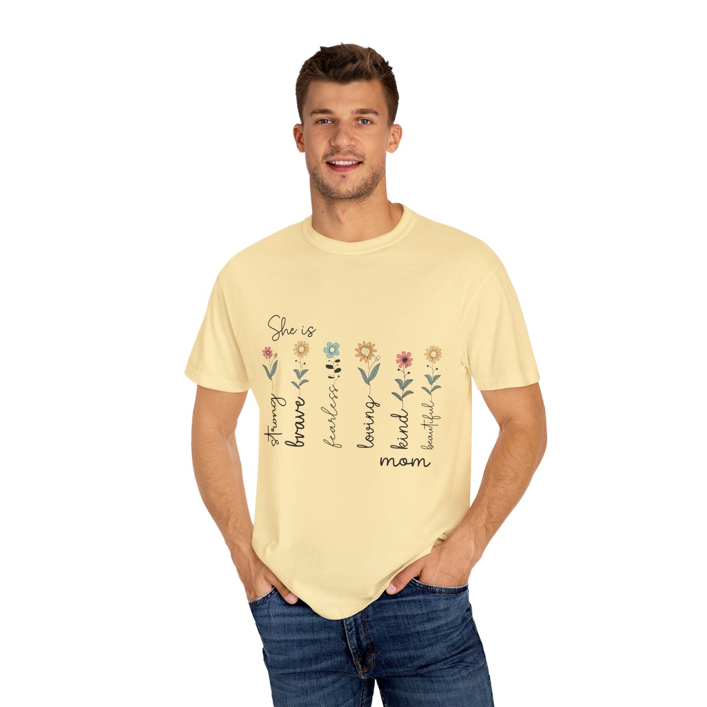 Inspirational Mom T-Shirt - Floral Design, Strong & Brave