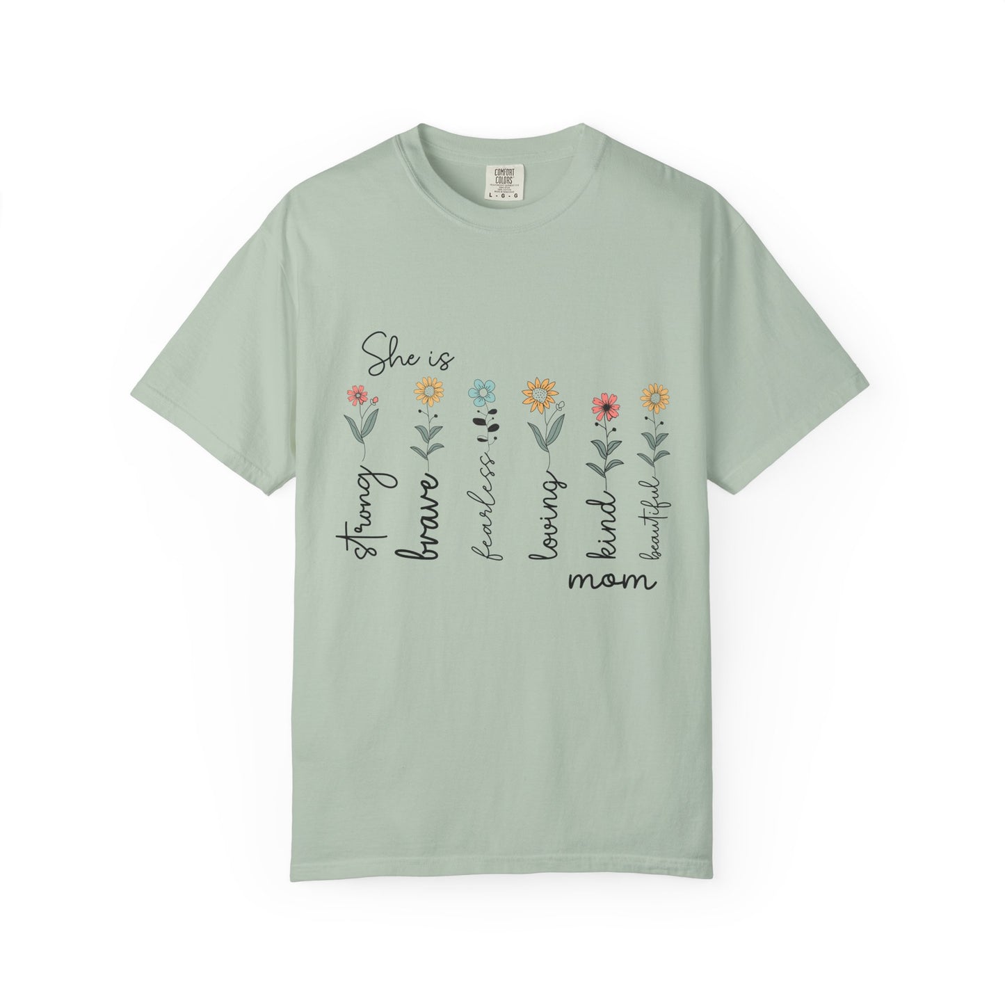 Inspirational Mom T-Shirt - Floral Design, Strong & Brave