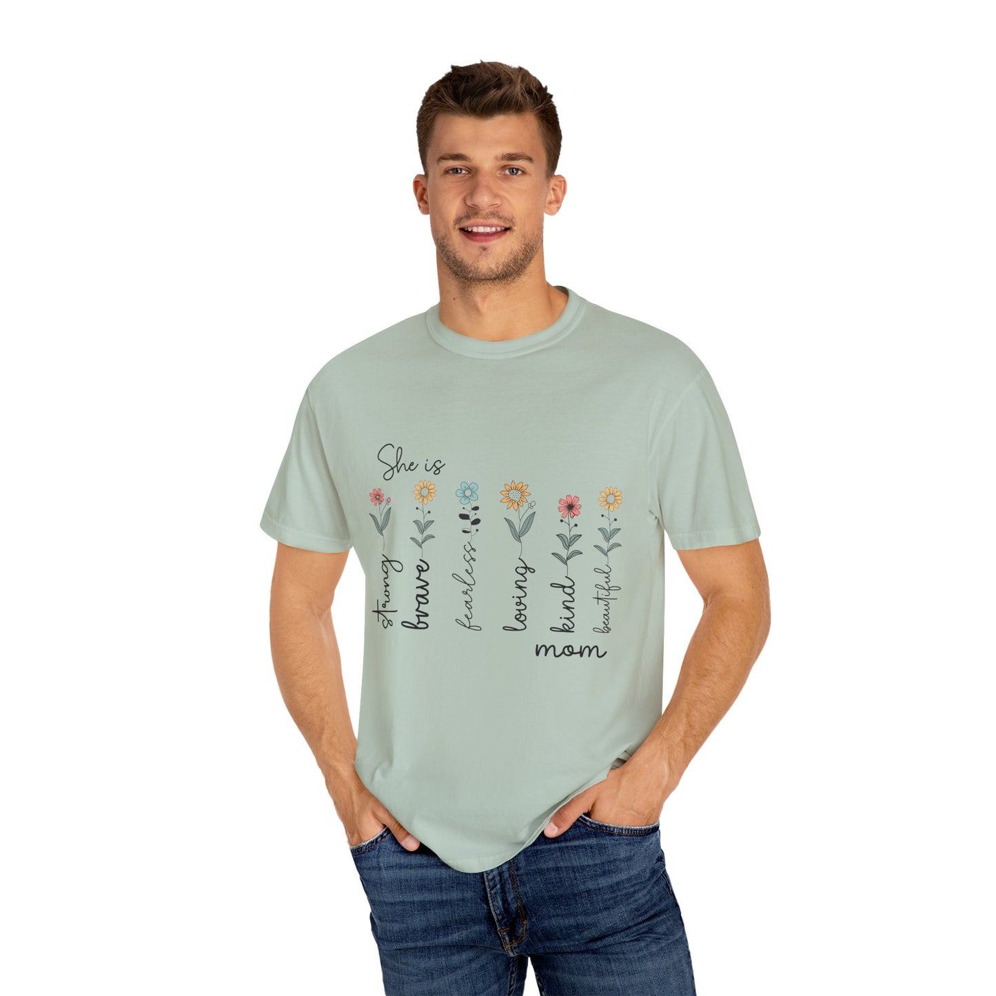Inspirational Mom T-Shirt - Floral Design, Strong & Brave
