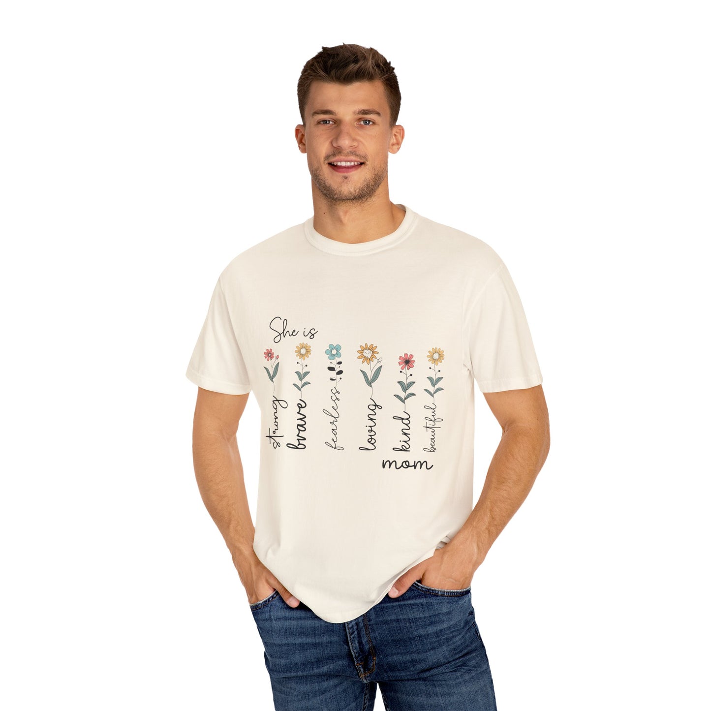 Inspirational Mom T-Shirt - Floral Design, Strong & Brave
