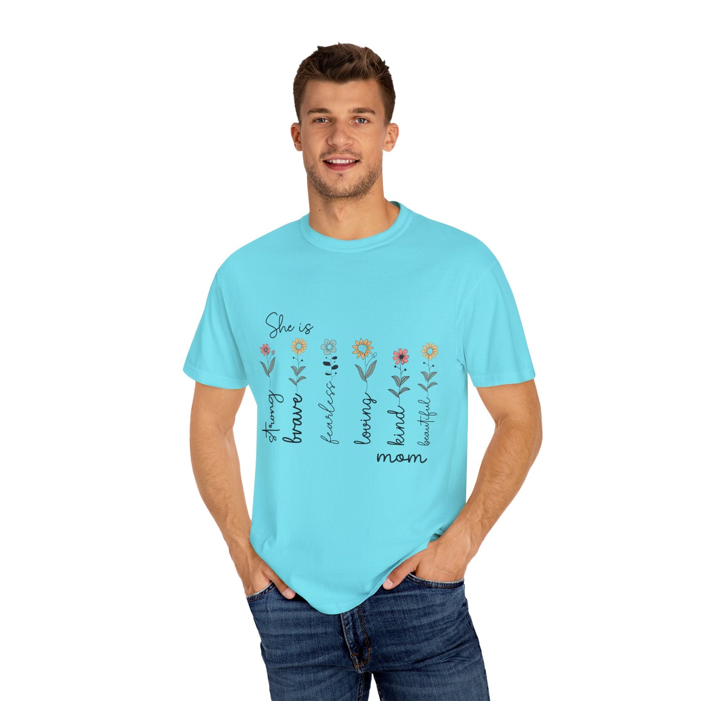 Inspirational Mom T-Shirt - Floral Design, Strong & Brave