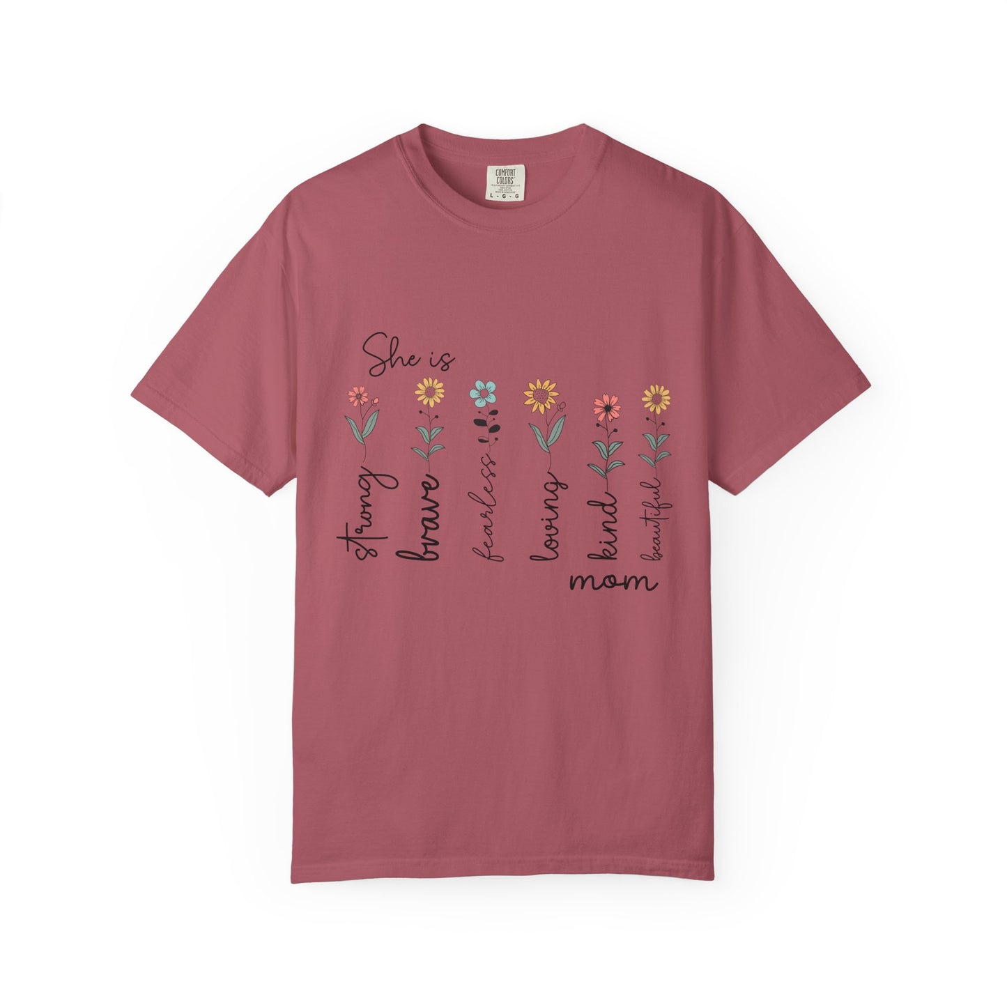 Inspirational Mom T-Shirt - Floral Design, Strong & Brave