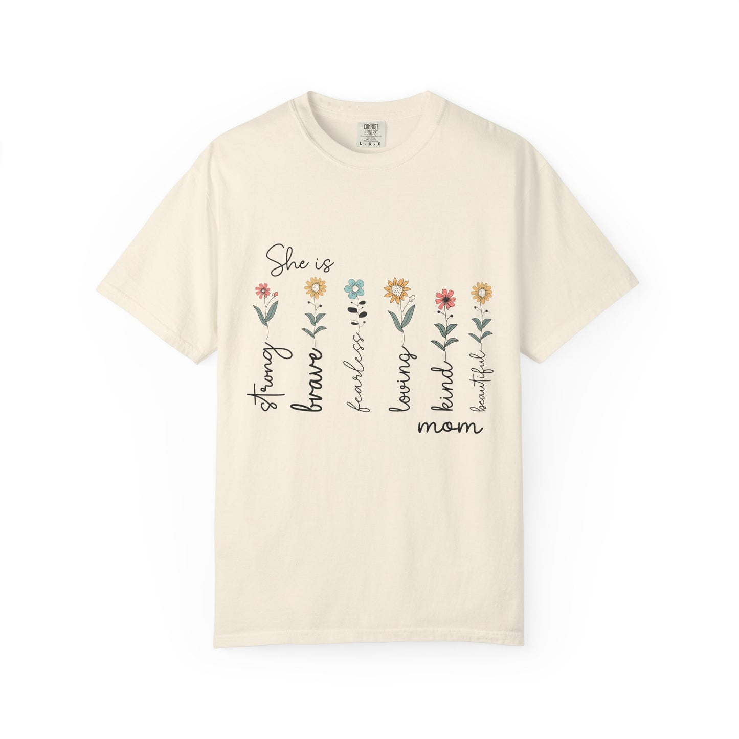 Inspirational Mom T-Shirt - Floral Design, Strong & Brave