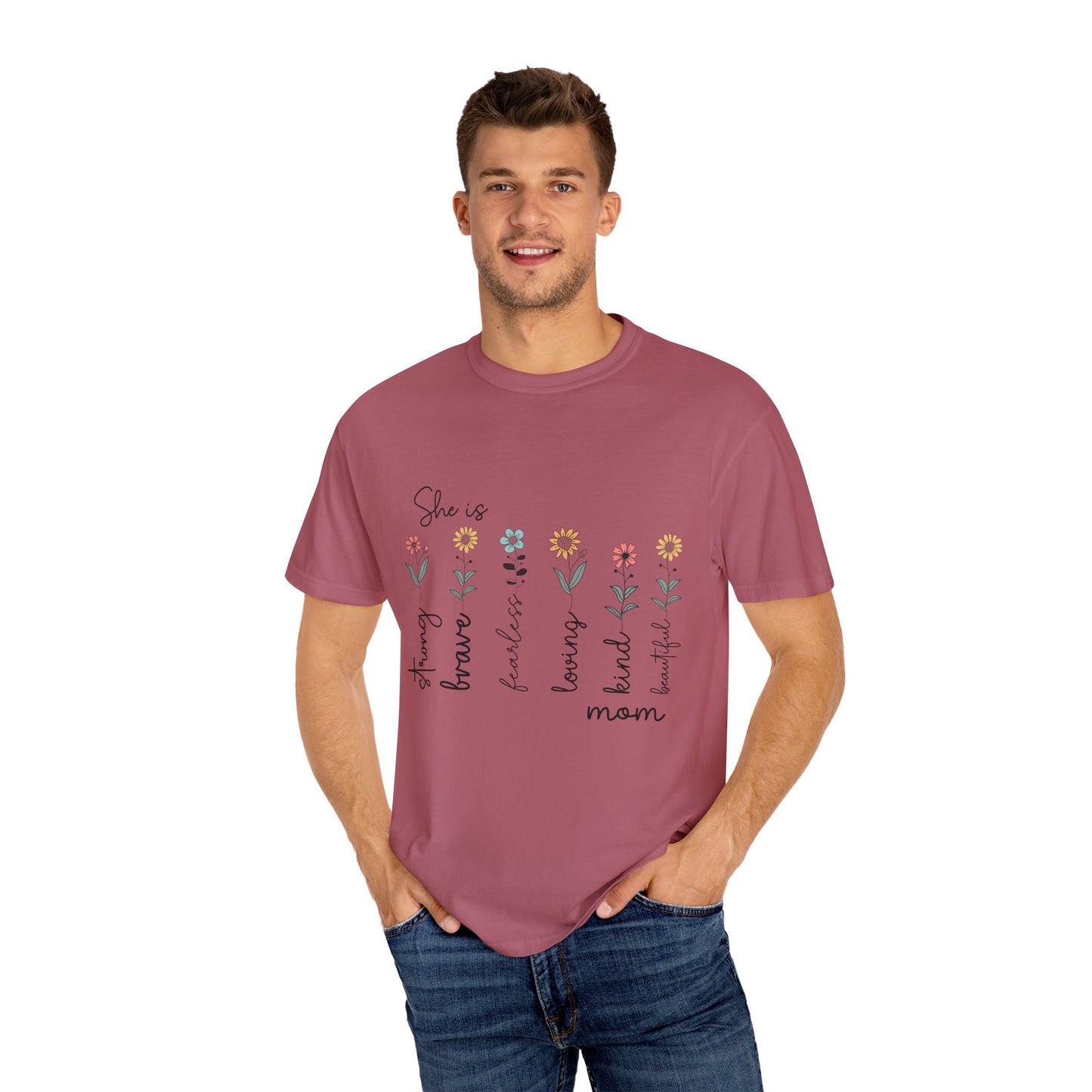 Inspirational Mom T-Shirt - Floral Design, Strong & Brave