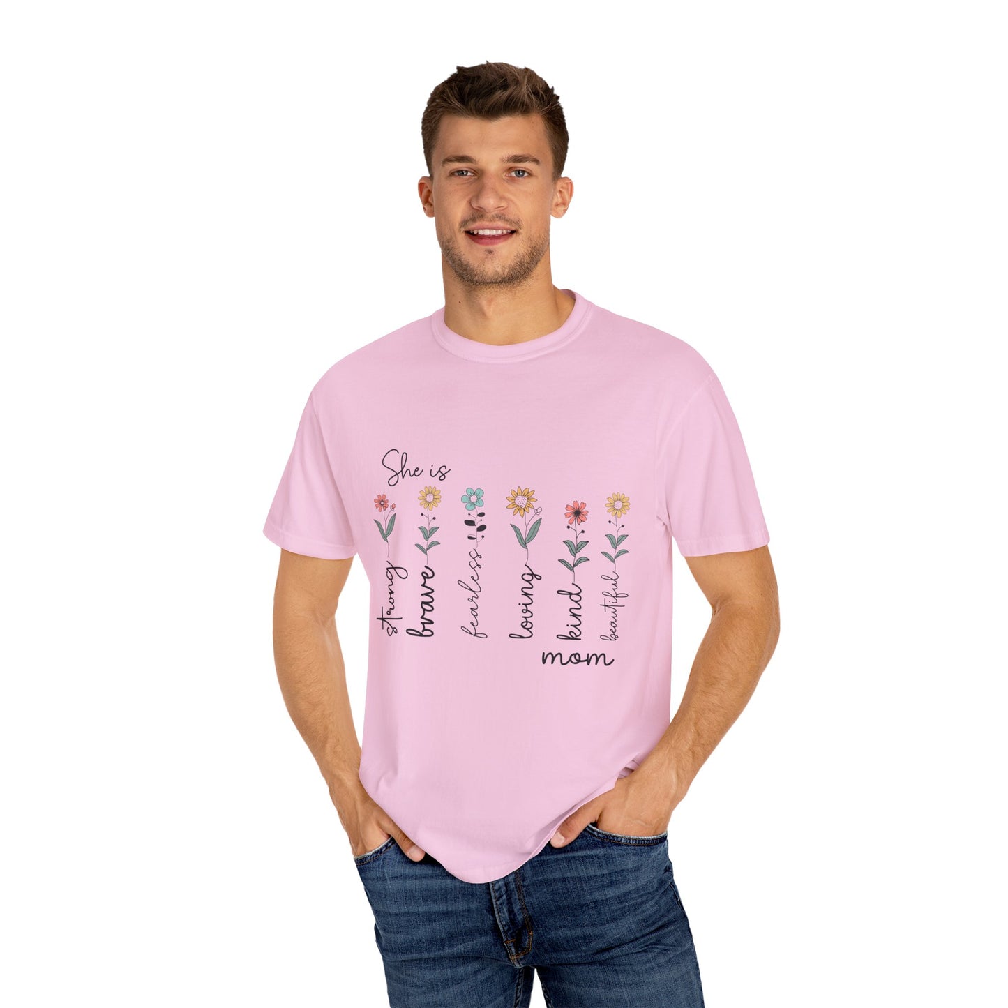 Inspirational Mom T-Shirt - Floral Design, Strong & Brave
