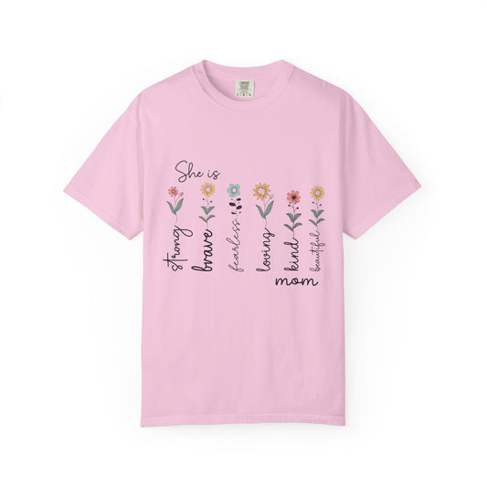Inspirational Mom T-Shirt - Floral Design, Strong & Brave